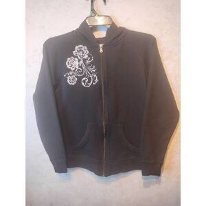 No brand full zip hoodie. Black cotton.